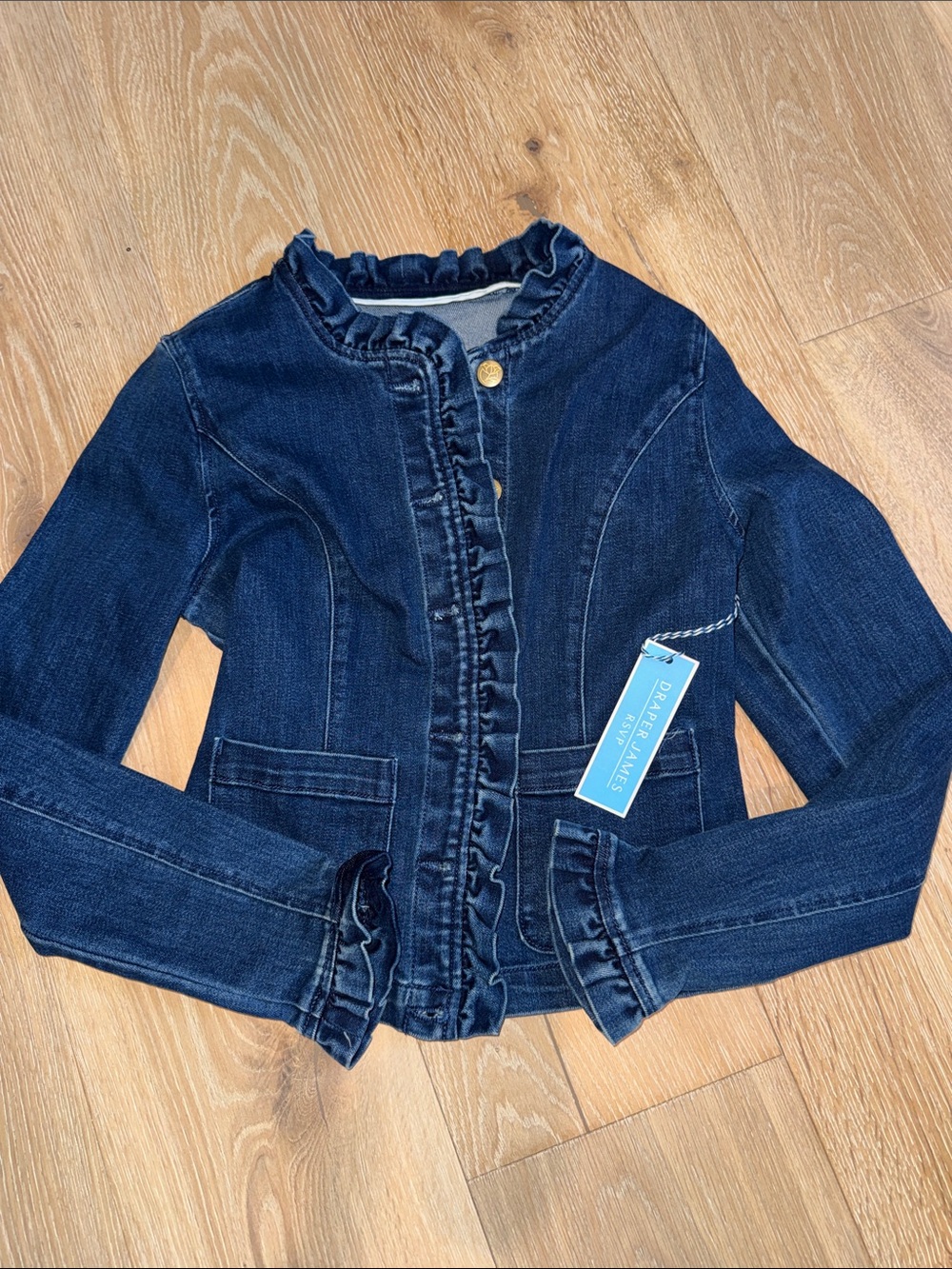 Draper James Dark Blue Ruffle Trim Denim Jacket